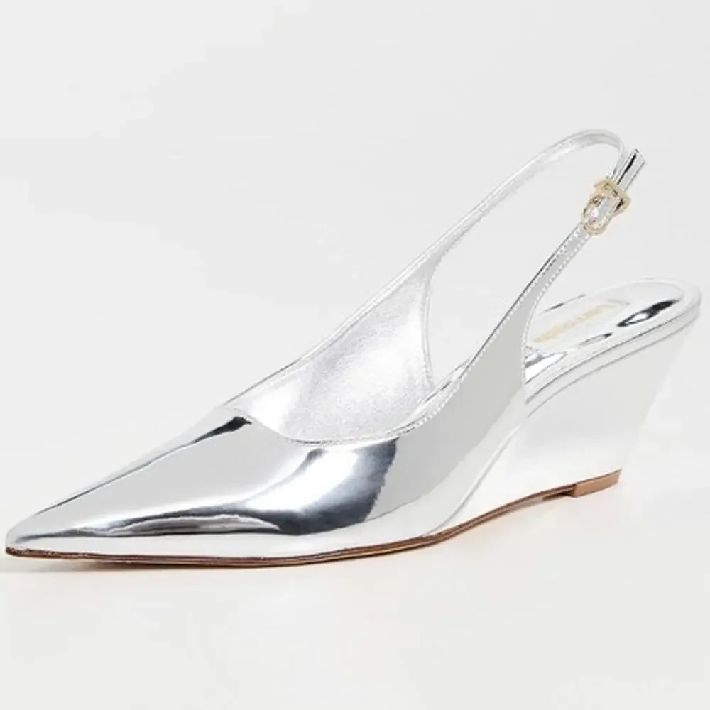 Larroude Silver LouLou Mirror Pump Size 8